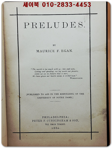 PRELUDES 1880 First Edition, First Printing (1880년 자선 목적 한정 출판) 모리스 F. 이건 시집 